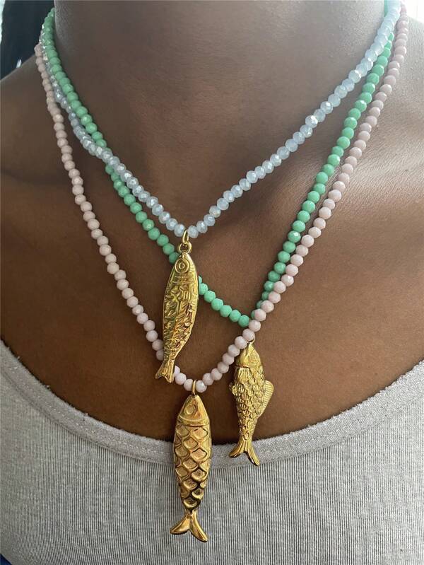 Handmade Beaded Necklace With 2025 Beach Resort Fish Pendant