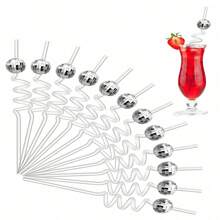 2/6/12 piezas Pajitas reutilizables decoradas con diseño de bola de discoteca, pajitas espirales de espejo adecuadas para fiesta de discoteca, fiesta de cumpleaños, boda, decoración navideña