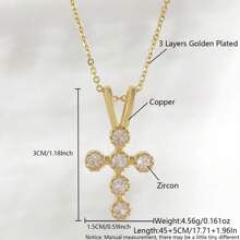 1 Pc Women's Fashion Cross Personalized Pendant Diamond Necklace, Gold-Plated Cross Item, Simple And Elegant Chain, Ideal Gift For Daily Wear, Weddings, Engagement Parties, Halloween