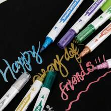 10/5 piezas Bolígrafos Marcadores Metálicos de Doble Punta, con Punta de Pincel y Fina, para Álbumes DIY, Tarjetas Negras, Scrapbooking, Suministros de Manualidades, En Cerámica, Piedra, Vidrio, Colores Aleatorios