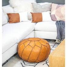 Moderner Faux Leather Pouf Unstuffed Ottoman Moroccan Footstool, Floor Footrest Cushion, Storage Solution - Natural Brown Color-Cb - Pumpkin - View 5