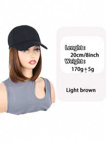 8 英寸帽子假发，合成短鲍勃直发假发，带黑色棒球帽，可调节帽子假发，带直发合成接发，适合女性女孩 - 彩色 - 查看 10