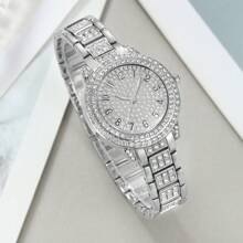 Relógios femininos da moda com 6 peças, mostrador digital, relógio de quartzo com strass, ponteiros redondos, relógios femininos e acessórios de joias, colar com strass, pulseira, brincos, conjunto de anéis, presente para festa de casamento, férias na praia, presente de dia dos namorados