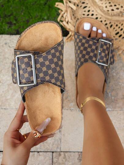 Women's Casual Summer Fashion Versatile Flat Sandals With Arch Support & Adjustable Buckle, Non-Slip Wear-Resistant, Round Toe Slip-On Sandals