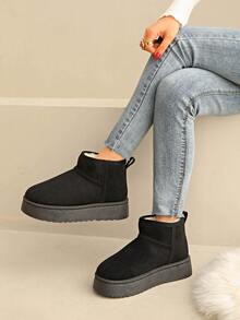 1 para jednolitych kolorów unisex outdoor casual śliczne ciepłe zimowe buty, odpowiednie do dojazdów do pracy, biura, domu, na zewnątrz, grube podeszwy zimowe buty śnieżne dla kobiet i mężczyzn