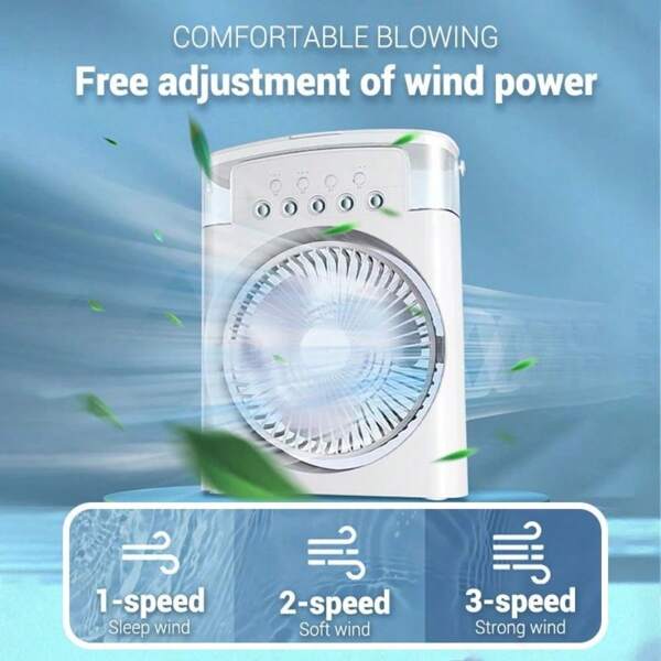 1 pieza Ventilador eléctrico multifuncional pequeño con pulverizador humidificador, de alto flujo de aire, para escritorio, estudiantes, dormitorios u oficina