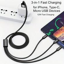 1pc 3-IN-1 Fast Cables, Compatible With IPhone, Type-C Phones, Android Phones. Nylon Braided USB Charging Cable, Universal Fast Charge USB To Lightning/Type-C/Micro USB Connector Cord, Data Transmission Compatible With IPhone, Compatible With Samsung, Fast Charging Usb Data Cable Usb Fast Multiple Charging Cable Colorful Type C Micro Charger Cable MFi Certified