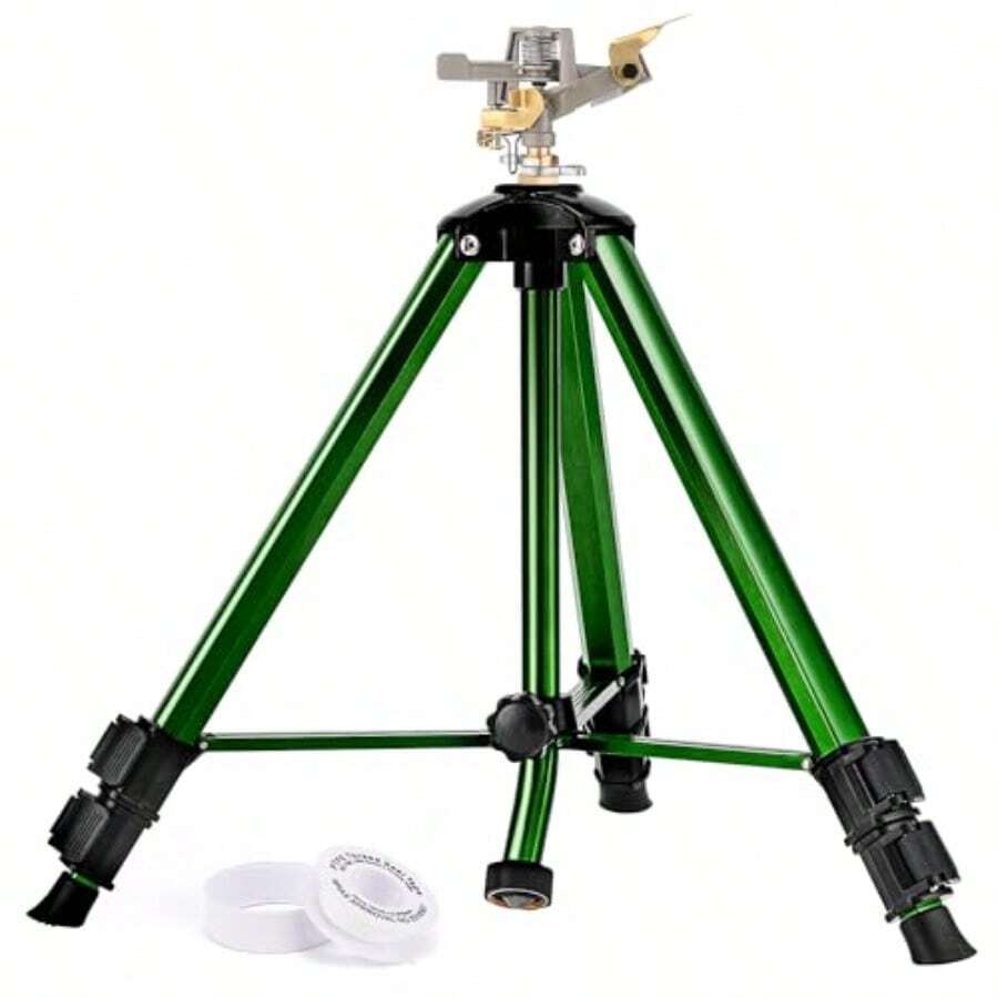 Rociador de impacto sobre base de trípode, rociadores de trípode con cobertura de área grande de 360 grados, rociadores de agua extra altos y resistentes para patio, césped y jardín - Verde - Ver 1