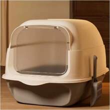Große klassische vollständig geschlossene Katzentoilette 48 x 36 x 36,2 cm, abnehmbarer hochspritzwassergeschützter geruchsresistenter leicht zu reinigender Klapptop Katzentoilette, Haustier-Toilette, Streukescher inklusive