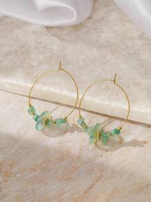 1pair Simple & Stylish Green Natural Stone Earrings With 6 Facets, Suitable For Daily Wear, Dating And Gifting