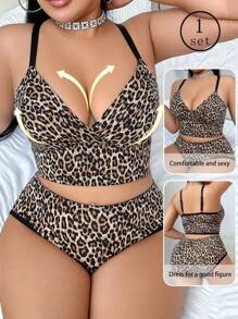 Conjunto de ropa interior estampada informal de talla grande