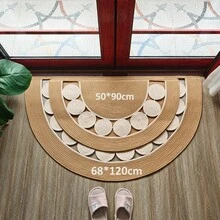 1件手工编织亚麻半圆形地毯，半圆形门垫，防滑浴室垫，浴垫，玄关地毯，房间装饰，吸水性强，快干，舒适，可机洗，适用于客厅、玄关、浴室、卧室，秋季家居装饰，尺寸：31.49英寸/35.43英寸/47.24英寸 - 圣诞礼物