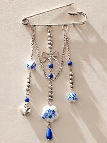 1 件女士时尚珍珠蝴蝶结心形花朵印花胸针，防走光服装别针装饰