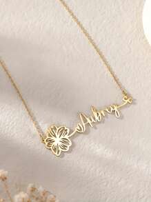 Personalized Floral Name Necklace, Stainless Steel Daisy Heart Pendant With Customized Handwritten Letter Beads, Elegant Jewelry For Women, Versatile Daily Accessory, English Name Only