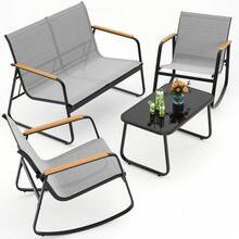 Asofer 4-Piece Outdoor Patio Furniture Set, All Weather-Resistant Textile Fabric Outdoor Conversation Set With Coffee Table, Patio Rocking Chairs For Lawn, Balcony, Poolside,Outdoor Furniture - 灰色 - 查看 2