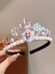 Disney 1/2pcsDisney Frozen Princess Elena Crown Headbands, Plastic Crown With Rhinestones And Pearls, Princess Party Birthday Gift Accessories