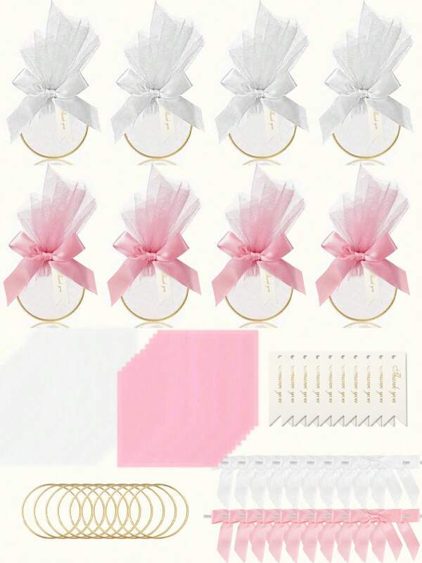 40/4 pièces Petits cadeaux de mariage, sacs-cadeaux transparents blancs/roses pour les faveurs de mariage, bonbons, biscuits, faveurs de fête, décorations de centre de table, convient pour les mariages, les enterrements de vie de jeune fille, les fêtes à thème