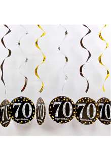 6pcs/1set Black Rose Gold PVC Spiral Hanging Ornaments For 18th/21th/30th/40th/50th/60th/70th Birthday Decorations Party Background Decoration Supplies