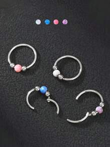 1 Piece Of High-Quality Stainless Steel Nose Ring, Suitable For Multiple Parts Such As Cartilage, Lip, Helix, Earlobe, And Mouth. We Decorate These Nose Rings With Opal And Steel Beads, Making Them Suitable For Both Daily Wear And Special Occasions.