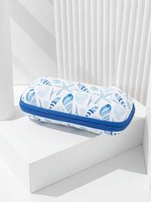 1 pièce Étui à lunettes à fermeture éclair avec imprimé d'origami conque, étoile de mer et coquille bleue océan pour hommes. Convient pour les lunettes de soleil et les lunettes de prescription