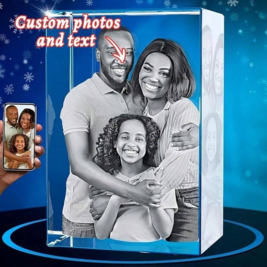 1PC [Crystal-Engraved Gift For Loved Ones] Custom Crystal-Engraved Photo Decor - Perfect For Living Room, Bedroom, & Special Occasions - Ideal Gift For Mother's Day, Father's Day, Valentines, Graduation, Christmas, Thanksgiving