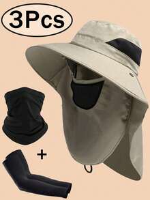 3 件套遮阳帽 + 袖套 + 围脖 男女款渔夫帽 UPF 50+ 布尼帽 可折叠防晒 徒步沙滩钓鱼 夏季