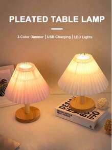 1pc USB Three-Color Dimmable Pleated Table Lamp, Creative; Minimalistic Modern Night Light For Bedside, Romantic And Warm
