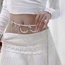 1 chiếc dây thắt lưng nhiều lớp đính đá hoa đính ngọc trai thanh lịch, thắt lưng thời trang gợi cảm độc đáo dành cho phụ nữ, quà tặng tiệc/ngày lễ - Nhiều màu - Xem 3