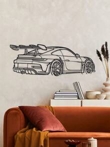 1pc Minimalist Sports Car Metal Wall Art - Black Metal Carving, Sleek Design With Spoiler & Exhaust Pipes, Easy To Hang Home & Office Decor For Living Room Or Wall Enthusiasts, Dynamic Aesthetic Modern Craftsmanship Room Decor Bedroom Decor Home Decor Wall Decor