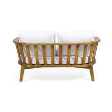 Household-Outdoor Wooden Loveseat With Cushions - White/Teak - 55.50" W X 27.00" D X 25.50" H-1747 - Multicolor - View 9
