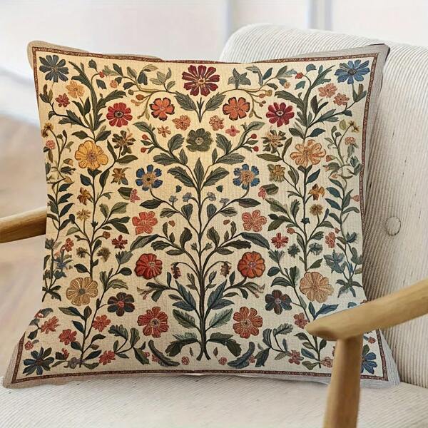 1pc, 2D, Two-Side 45.72X45.72cm Super Soft Short Plush Throw Pillow, Classical Vintage Medieval Botanical Tapestry Needlework (Vintage Inspired) For Home Decor (Without Pillow Inserts)