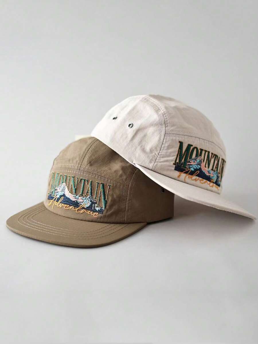 New 5-Panel Baseball Cap With Letter Embroidery, Fast Drying, Japanese Style Flat Brim, Unisex Outdoor Casual Breathable Adjustable Hat - A - View 1