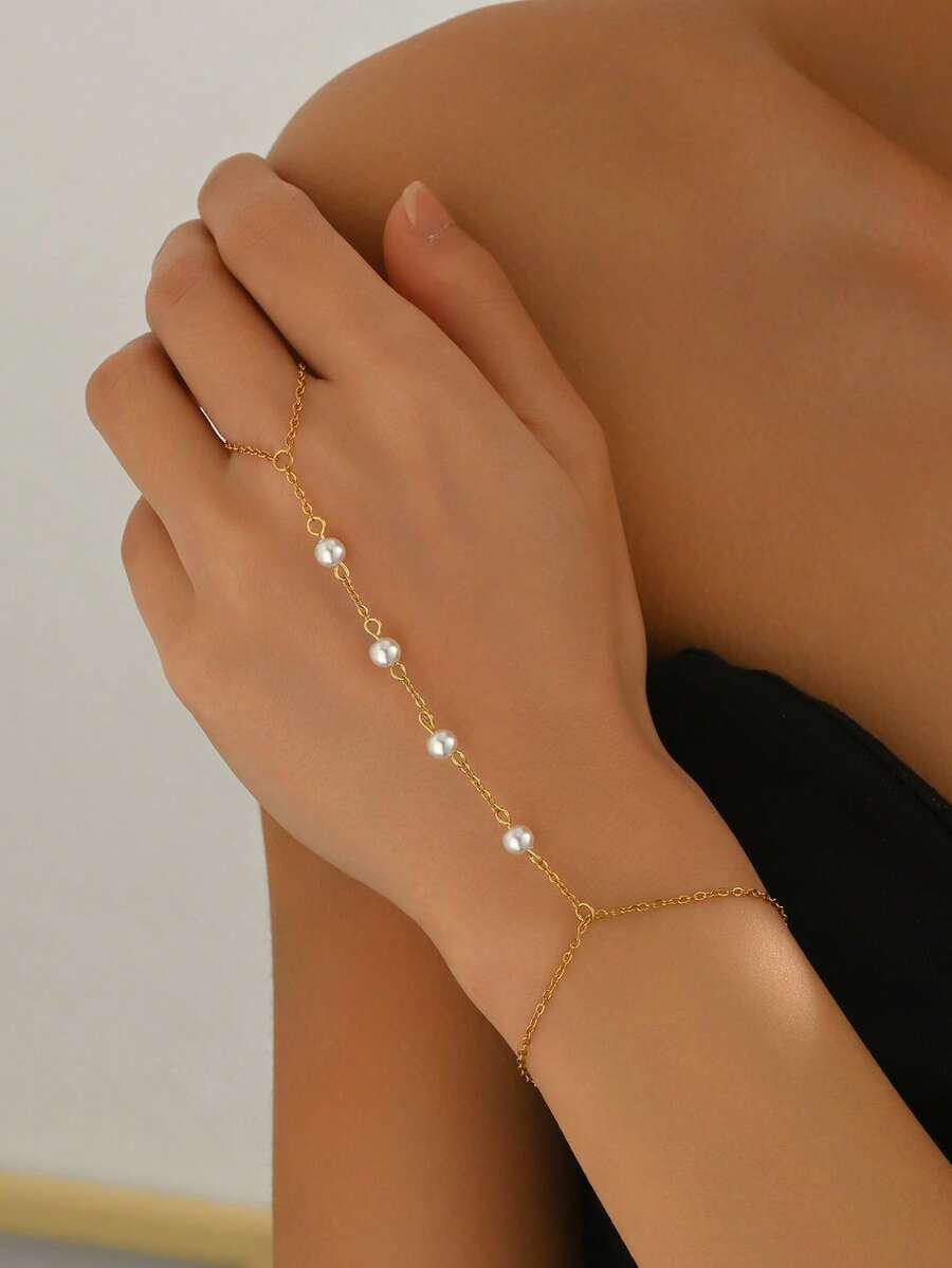 LIEBEIRIS 1 条 18K 镀金珍珠不锈钢手链，适合女性日常佩戴和送礼