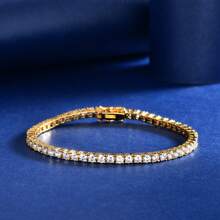 Silver Moissanite Tennis Bracelet,18K White Gold Plated 3mm Round Moissanite Tennis Bracelet 6.5-8.5 Inch