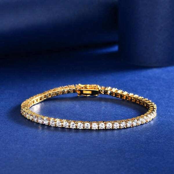 Silver Moissanite Tennis Bracelet,18K White Gold Plated 3mm Round Moissanite Tennis Bracelet 6.5-8.5 Inch