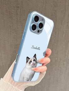 1 Stück individuell gestaltbares Katzen- und Hunde-Haustier-Charm-Design, kreativ, süß, modische Glas-Handyhülle, kompatibel mit Samsung S24 Ultra/S25 Ultra und 17 Pro Max/16 Pro/15/14 Plus/13 Pro/12 Pro Max/11/Xs Max/8/7/6 Plus, perfektes Geschenk für Freunde, Eltern, Freund, Freundin, niedlich, süßer Stil - Blau - Übersicht 4
