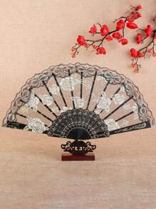 Faltbarer Spitzen-Fächer, handgehalten im chinesischen Vintage-Stil, Handventilator zum Falten für Party, Hochzeit, Tanzdekoration, Vintage-Stil Blumen-Faltfächer elegant für Aufführungen, Party, Hochzeitsdekoration, Vintage-Spitzen-Faltfächer, Tanzventilator, Handfächer als Foto-Requisite