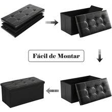 E EASYTAO Otomana Plegable, Banco de Almacenamiento 76*38*38cm 105L, Sofa Impermeable Que Soporta hasta 150 Kilogramos, Reposapiés de Piel Sintética para Salon con Asiento con Relleno, Negro - 1 - Ver 6