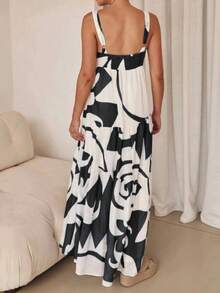 Summer Women's Festival Casual Casual Print Swing Ankle Skirt - 黑色 - 查看 2