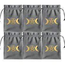 6 件涤纶抽绳袋，适用于塔罗牌、神圣几何/星座设计、可重复使用的神谕卡、水晶、珠宝和礼品、女士派对用品收纳袋、旅行必需品礼物