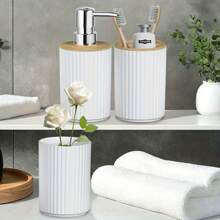 4 pièces/set Ensemble d'accessoires de salle de bain nordique, Bouteille de distribution de shampoing, gel douche et désinfectant, Porte-brosse à dents, Gobelet pour rince-bouche, Palettes Ensemble de salle de bain Rentrée scolaire