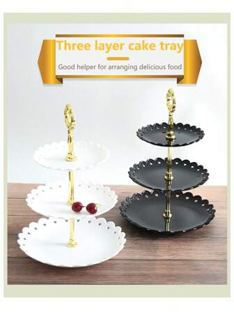 1PC Three-Layer Hollow Design Light Luxury Cake Rack Dessert Rack, European Creative Three-Layer Fruit Plate, Value Snack Plate, Dessert Rack, Fruit Plate, Dried Fruit Plate, Candy Snack Plate, Suitable For Living Room, Kitchen, Dining Room Decoration, Wedding Decoration, Birthday Queue Decoration