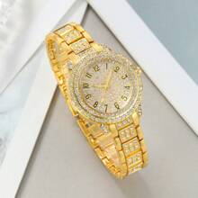 7pcs Women's Watches Fashion Digital Scale Dial Rhinestone Quartz Watch Round Hands Women's Watches & Jewelry Accessories Rhinestone Necklace Bracelet Earrings Ring Set Party Wedding Gift Beach Vacation Valentine Gift
