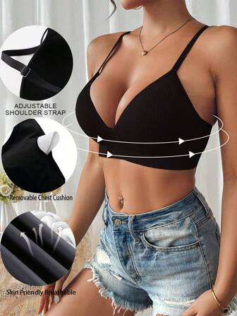Women Push Up Wireless Bra Soft Cup Supportive Removable Chest Cushion Adjustable Shoulder Straps Sport Bra Skin Friendly Breathable Sexy Lingerie Bra Tops Summer Comfortable Leisure Activities Holiday Clothing