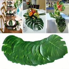 10pcs Artificial Tropical Palm Leaves, Home Decor For Living Room, Tabletop Decoration, Leaf Shaped Placemats, Suitable For Summer Wedding/Hawaiian Party/Jungle Feast Table Decor/Various Festival Decoration - Green - View 2