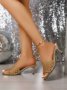 Sandales d'été à talons épais, bout ouvert, sans laçage, couleur unie, ouverture sur les orteils, ajourées pour les femmes