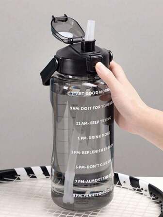 1 件 750ml 2L 大容量粉色 PC 水瓶，运动健身便携式吸管杯，适合居家户外旅行