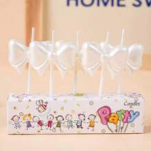 5pcs/Box Pearl White Bow Candles, Personalized Candles For Birthday Cake, Cute Fairy Birthday Party Cake Decor, Available In Multiple Colors: White, Pink, Red, Blue, Yellow, Orange, Brown - Multicolor - View 4
