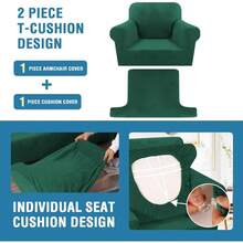Sofa Cover 3 Piece T Cushion Loveseat Slipcovers Thick Velvet Couch Cover Stretch T Cushion Sofa Covers For 2 Cushion Couch With 2 Individual T Cushion Covers Washable, Stone Blue - 綠色 - 查看 5