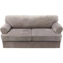 Sofa Cover 3 Piece T Cushion Loveseat Slipcovers Thick Velvet Couch Cover Stretch T Cushion Sofa Covers For 2 Cushion Couch With 2 Individual T Cushion Covers Washable, Stone Blue - 灰褐色 - 查看 9
